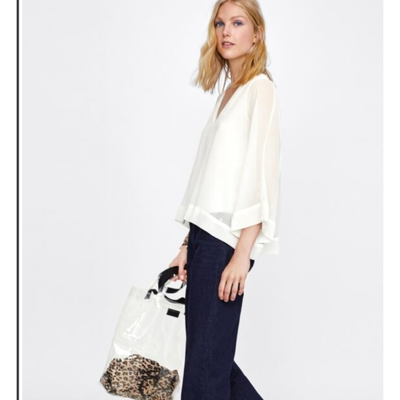 Zara Tops - ZARA CHIFFON RELAX FIT, V NECK SHEER  BLOUSE WOMEN'S SIZE SMALL